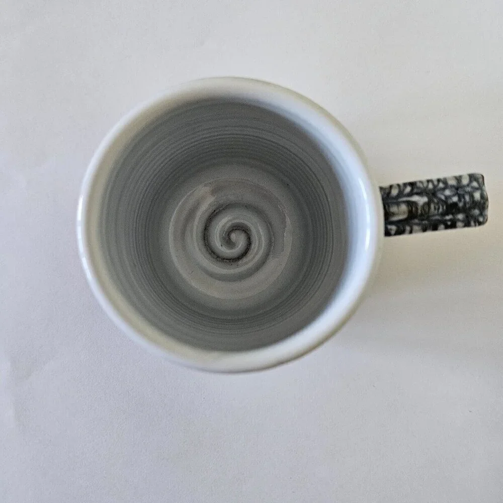 Paul Maloney Pottery Handmade in Ireland Swirl Glazed White Indigo Coffee Mug